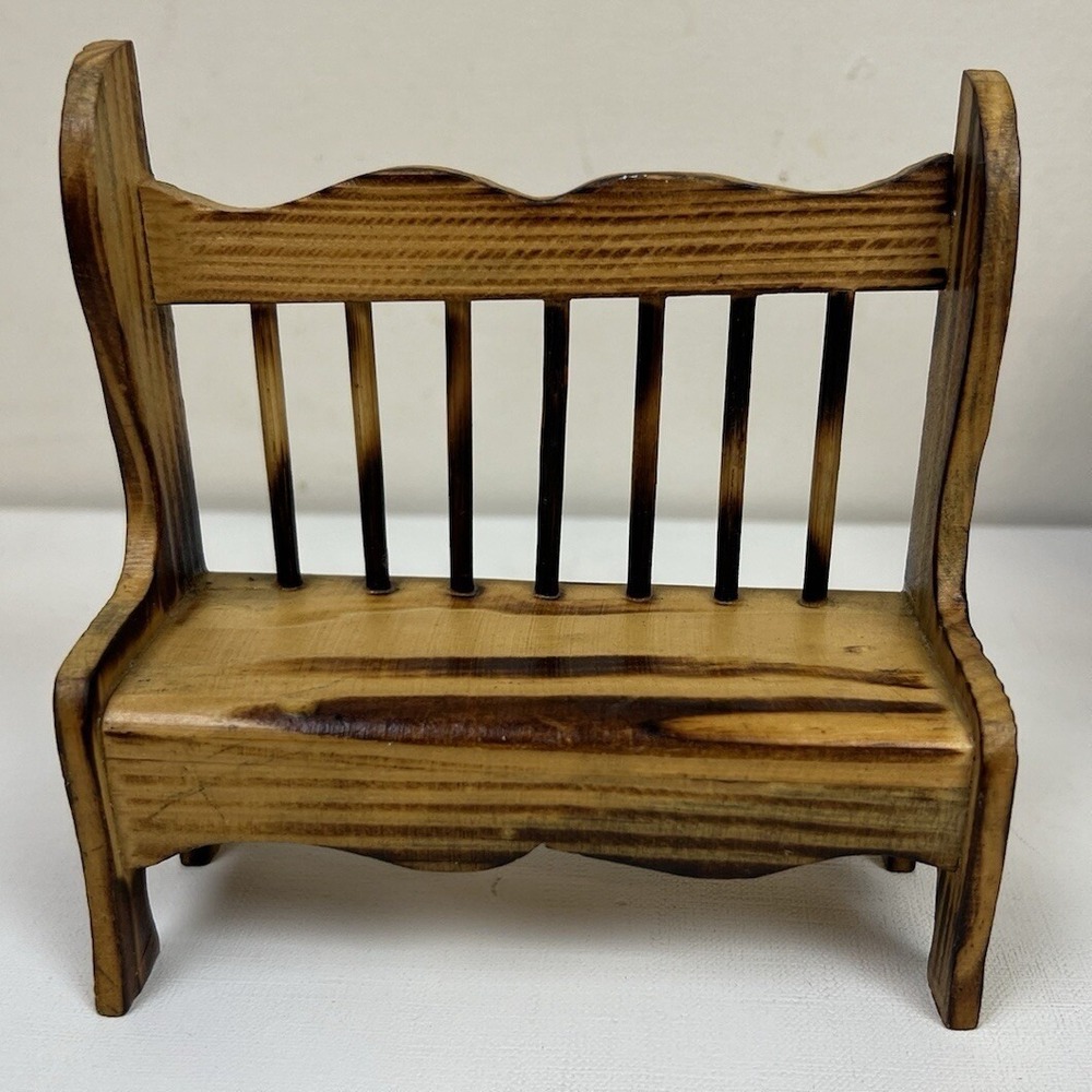 Dollhouse Minature Wood Entryway Bench‎ Spindle Back 5.25"x5"x2"